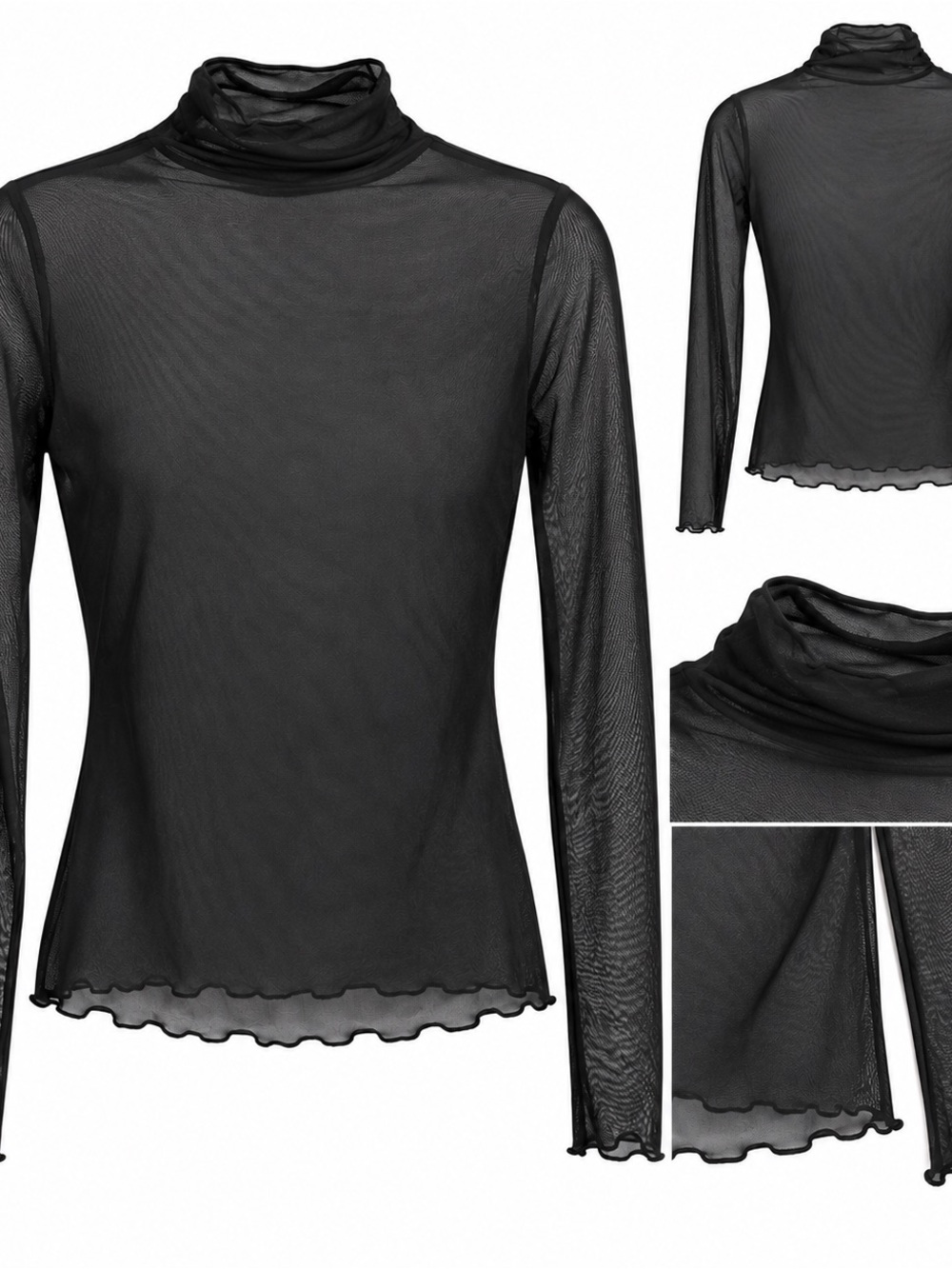 Sheer Black Long-Sleeve Mock Neck Top - Women